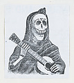 Female skeleton playing the guitar (vignette for the feast of the dead), José Guadalupe Posada Mexican, Type-metal engraving (photomechanical reproduction?, letterpress on verso)