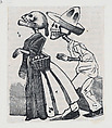 A male skeleton walking behind a female skeleton (vignette for the feast of the dead), José Guadalupe Posada  Mexican, Type-metal engraving