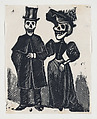 Elegantly dressed male and female skeletons arm in arm (vignette for the feast of the dead), José Guadalupe Posada  Mexican, Type-metal engraving