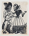 Male and female skeleton talking (vignette for the feast of the dead), José Guadalupe Posada Mexican, Type-metal engraving