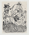 An old man having a shower accompanied by two other figures, José Guadalupe Posada  Mexican, Type-metal engraving