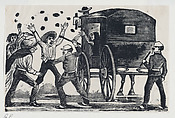 Men fighting near a horse and carriage, José Guadalupe Posada Mexican, Type-metal engraving