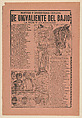 Broadsheet with new and entertaining verses about a 'Brave Man from the Heartland to His Friends' a caricature of a horseman and his horse and a group of men playing billiards, José Guadalupe Posada Mexican, Zincograph and letterpress on pink paper