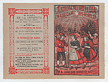 Cover for 'La Aurora del Nuevo Dia en los Campos de Belen', villagers holding shepherd's hooks and walking in the countryside, José Guadalupe Posada  Mexican, Type-metal engraving and letterpress in red and black ink on tan paper