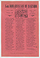 Broadsheet relating to a worker's strike in Orizaba, workers holding up the Mexican flag, flanked by soldiers, José Guadalupe Posada  Mexican, Zincograph and letterpress on pink paper