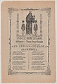 Broadsheet relating to Saint  Anthony of Padua who is shown holding the Christ child flanked by a candelabra with flowers, José Guadalupe Posada  Mexican, Type-metal engraving and letterpress on tan paper