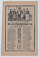 Broadsheet with monthly horoscopes; a group of women surrounding one man and a crowd of people raising their arms, José Guadalupe Posada Mexican, Type-metal engraving, zincograph and letterpress on tan paper