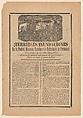 Broadside relating to a news story about floods in multiple cities, villagers wading through water, José Guadalupe Posada Mexican, Type-metal engraving and letterpress on tan paper