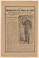 Broadside relating to a news story about the Mexican victory over the French army on May 5, 1862, General Porfirio Diaz in military regalia holding a hat, José Guadalupe Posada Mexican, Type-metal engraving and letterpress on tan paper