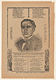 Broadside with a song honoring General Zaragoza and soldiers who died during a battle on May 5, portrait of the general, José Guadalupe Posada  Mexican, Type-metal engraving, Zincograph and letterpress on tan paper