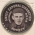 Downey, Cincinnati Reds (black), from the Domino Discs series (PX7), issued by Kinney Brothers, Issued by Kinney Brothers Tobacco Company, Commercial color lithograph with metal trim
