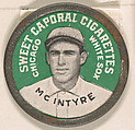 McIntyre, Chicago White Sox (green), from the Domino Discs series (PX7), issued by Kinney Brothers, Kinney Brothers Tobacco Company  American, Commercial color lithograph with metal trim