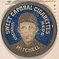 Mitchell, Cincinnati Reds (blue), from the Domino Discs series (PX7), issued by Kinney Brothers, Kinney Brothers Tobacco Company  American, Commercial color lithograph with metal trim