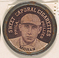 Moran, Philadelphia Phillies (black), from the Domino Discs series (PX7), issued by Kinney Brothers, Kinney Brothers Tobacco Company  American, Commercial color lithograph with metal trim