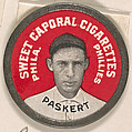 Paskert, Philadelphia Phillies (red), from the Domino Discs series (PX7), issued by Kinney Brothers, Kinney Brothers Tobacco Company  American, Commercial color lithograph with metal trim