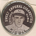 Richie, Chicago Cubs (black), from the Domino Discs series (PX7), issued by Kinney Brothers, Kinney Brothers Tobacco Company  American, Commercial color lithograph with metal trim
