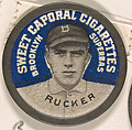 Rucker, Brooklyn Superbas (blue), from the Domino Discs series (PX7), issued by Kinney Brothers, Kinney Brothers Tobacco Company  American, Commercial color lithograph with metal trim