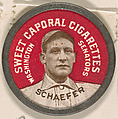 Schaefer, Washington Senators (blue), from the Domino Discs series (PX7), issued by Kinney Brothers, Issued by Kinney Brothers Tobacco Company, Commercial color lithograph with metal trim