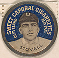Stovall, Cleveland Naps (blue), from the Domino Discs series (PX7), issued by Kinney Brothers, Kinney Brothers Tobacco Company  American, Commercial color lithograph with metal trim