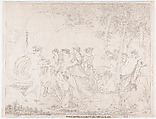 Mercury Delivers the Infant Bacchus to the Nymphs, Bénigne Gagneraux French, Etching, proof impression, partly reworked in graphite