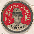 Reulbach, Chicago Cubs (red), from the Domino Discs series (PX7), issued by Kinney Brothers, Kinney Brothers Tobacco Company  American, Commercial color lithograph with metal trim