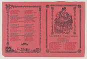 A broadsheet with a popular song 'La China' on the recto, on the verso the dance of 'Cuba Libre', José Guadalupe Posada Mexican, Zincograph and letterpress on pink paper