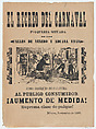 Broadsheet relating to carnival and the sale of high quality Pulque, José Guadalupe Posada  Mexican, Type-metal engraving and letterpress on tan paper