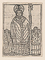 Saint Nicholas of Myra flanked by praying figures, Anonymous, Italian, 15th century  Italian, Woodcut