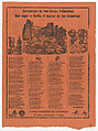 Broadsheet relating to skeletons rising from their graves, two skeletons duelling with swords, José Guadalupe Posada Mexican, Type-metal engraving and letterpress on orange paper