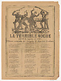 Broadsheet relating to the terrible events of August 17, 1890 when a government official was murdered after drinking, in the bottom section a corrido written by Sergeant Zeferino Martínez who witnessed the event, José Guadalupe Posada Mexican, Type-metal engraving and letterpress on tan paper