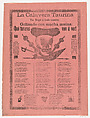 Broadsheet relating to the bullfighting calavera who has arrived at full speed, screaming with much energy, José Guadalupe Posada Mexican, Photorelief and letterpress on pink paper