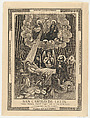 Broadsheet with Saint Camilo de Lelis in bed surrounded by demons, priests and the Holy Trinity above, Anonymous, Photorelief and letterpress