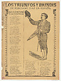 Broadsheet relating to the triumphs of the bullfighter Ponciano Diaz in Spain, a corrido (ballad) in the bottom section, José Guadalupe Posada Mexican, Photorelief and letterpress on tan paper