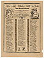 Broadsheet relating to Don Luis Mejia and Afan, a corrido (ballad) in the bottom section, José Guadalupe Posada Mexican, Type-metal engraving and letterpress on tan paper