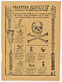 Broadsheet relating to skeleton of the sewers, descriptions relating to professions in the bottom section, Anonymous, Photorelief and letterpress on tan paper
