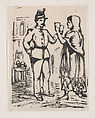 A man in uniform and a woman in a shawl and skirt raising their glasses to one another, José Guadalupe Posada Mexican, Woodcut