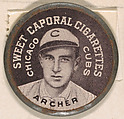 Archer, Chicago Cubs (black), from the Domino Discs series (PX7), issued by Kinney Brothers, Kinney Brothers Tobacco Company American, Commercial color lithograph with metal trim