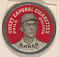 Baker, Philadelphia Athletics (red), from the Domino Discs series (PX7), issued by Kinney Brothers, Kinney Brothers Tobacco Company American, Commercial color lithograph with metal trim