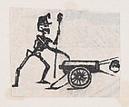 Skeleton firing a canon, from a broadside entitled 'De este famoso hipodromo en la pista, no faltara ni un solo periodista', published by Antonio Vanegas Arroyo., José Guadalupe Posada Mexican, Zincograph