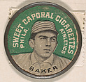 Baker, Philadelphia Athletics (green), from the Domino Discs series (PX7), issued by Kinney Brothers, Kinney Brothers Tobacco Company  American, Commercial color lithograph with metal trim