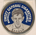 Barger, Brooklyn Superbas (blue), from the Domino Discs series (PX7), issued by Kinney Brothers, Kinney Brothers Tobacco Company  American, Commercial color lithograph with metal trim
