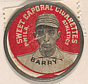 Barry, Philadelphia Athletics (red), from the Domino Discs series (PX7), issued by Kinney Brothers, Kinney Brothers Tobacco Company  American, Commercial color lithograph with metal trim