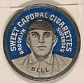 Bell, Brooklyn Superbas (blue), from the Domino Discs series (PX7), issued by Kinney Brothers, Kinney Brothers Tobacco Company  American, Commercial color lithograph with metal trim
