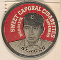 Bergen, Brooklyn Superbas (red), from the Domino Discs series (PX7), issued by Kinney Brothers, Kinney Brothers Tobacco Company  American, Commercial color lithograph with metal trim
