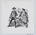 A woman kicking a man while he walks away from her, José Guadalupe Posada Mexican, Zincograph
