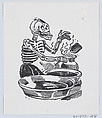 A skeleton selling hot liquid in basins, from a broadside entitled 'Una Calavera Chusca', José Guadalupe Posada  Mexican, Zincograph
