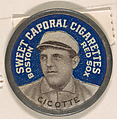Cicotte, Boston Red Sox (blue), from the Domino Discs series (PX7), issued by Kinney Brothers, Kinney Brothers Tobacco Company  American, Commercial color lithograph with metal trim