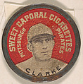 Clarke, Pittsburgh Pirates (red), from the Domino Discs series (PX7), issued by Kinney Brothers, Kinney Brothers Tobacco Company  American, Commercial color lithograph with metal trim