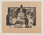 A man standing in front of three monuments, José Guadalupe Posada  Mexican, Type-metal engraving