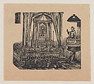 A priest conducting mass from a pulpit for women dressed in black, José Guadalupe Posada Mexican, Type-metal engraving